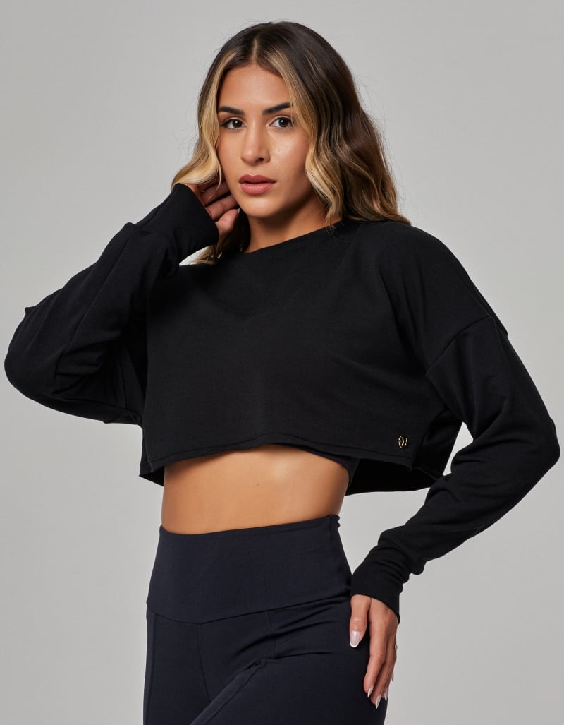 Cropped Long Sleeve Sweatshirt – Black