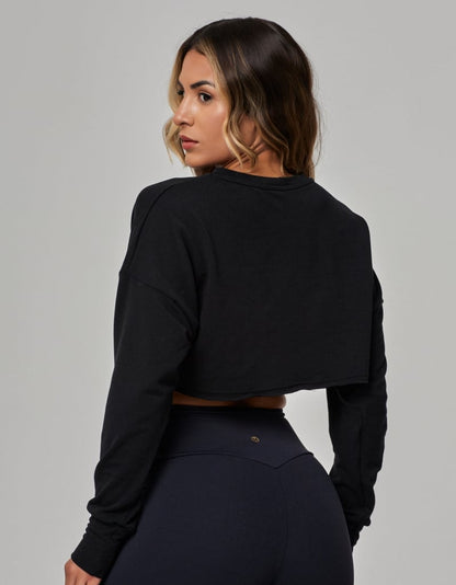 Cropped Long Sleeve Sweatshirt – Black
