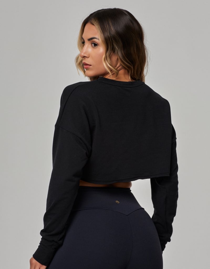 Cropped Long Sleeve Sweatshirt – Black
