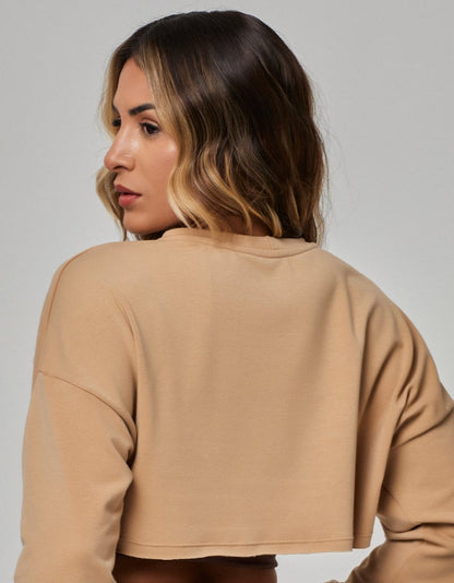Cropped Long Sleeve Sweatshirt – Shitaki & Mushroom Beige