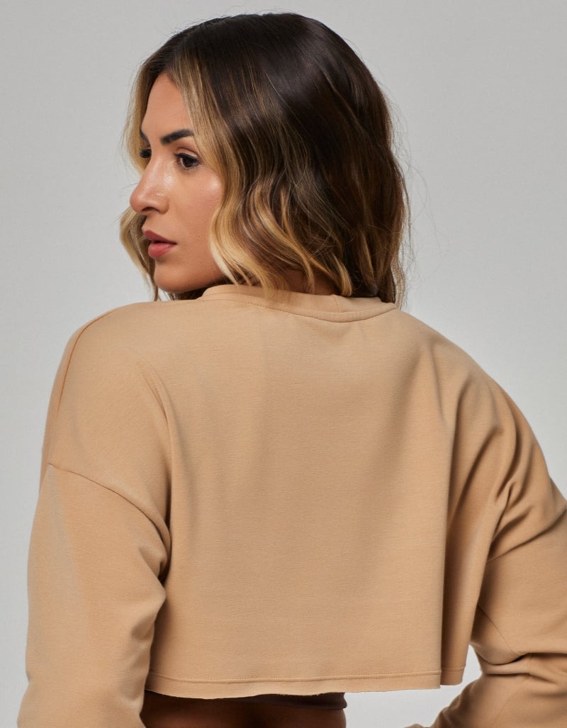 Cropped Long Sleeve Sweatshirt – Shitaki & Mushroom Beige