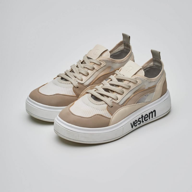 Frida Multicolor Off-White & Sand Beige Sneakers