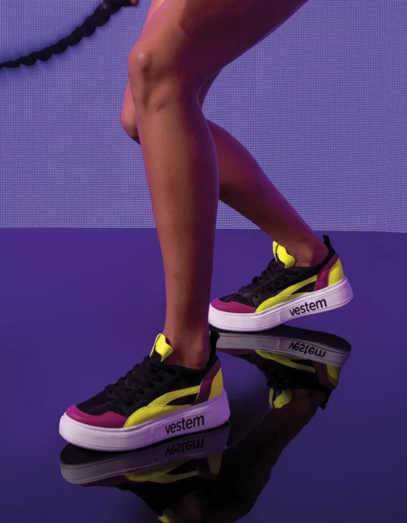 Frida Multicolor Black & Neon Yellow Sneakers