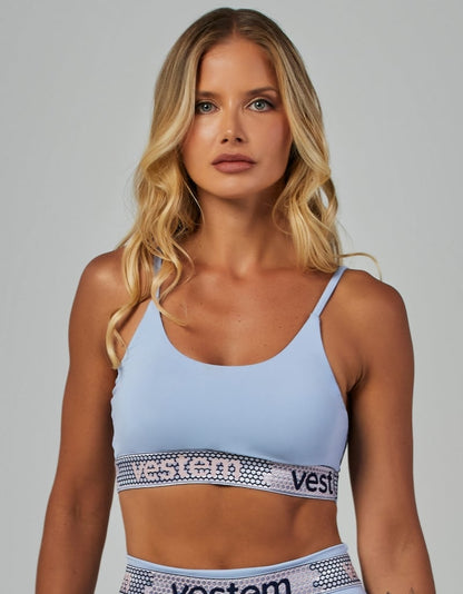 Hera Women’s Medium-Support Elastic Top – Blue Garoa